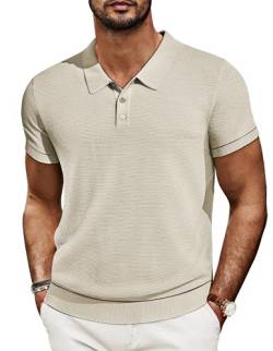 Herren 60s Shirt Kurzarm Slim Fit Sport Strick Polo Lässig Atmungsaktiv mit Knopf S Aprikose 623S24-3 von PaulJones