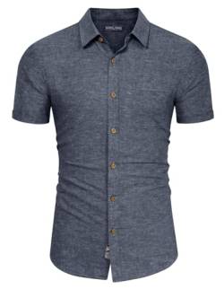 Herren Hemd Kurzarm Leinenhemd Strandhemd Baumwollhemd Henley Shirt XL Dunkelblau 580-2 von PaulJones