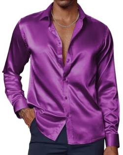 Herren Hemd Langarm Disco Outfit Herren Seidensticker Hemd Button Down Regular Fit M Lila 521-9 von PaulJones