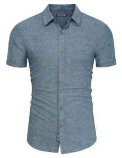 Herrenhemd Leicht Herren Sommerhemd Kurzarm Strandhemd Button Down XL Pfauenblau 580-3 von PaulJones