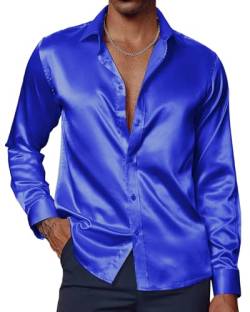 PaulJones Freizeithemden Für Herren Hemd Bügelfrei Satin Hemd Herren Seidenhemd Regular Fit XXL Königsblau 521-8 von PaulJones