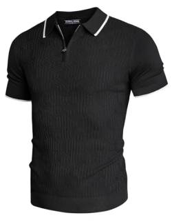 PaulJones Herren Knit Polo Kurzarm mit Rverskragen Lässig Atmungsaktiv Poloshirts Sportlich Golf Polo S Schwarz 622S24-1 von PaulJones