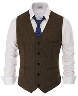 PaulJones Herren-Westen Elegant Tweed Weste Herren Anzug Ärmellose V Ausschnitt XL Dunkelbraun 186-4 von PaulJones