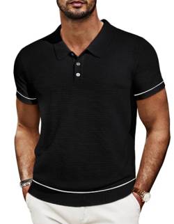 Poloshirts Herren Retro mit Rverskragen Knit Polo Golf Polo Textur Kurzarm Strick Polo S Schwarz 623S24-1 von PaulJones