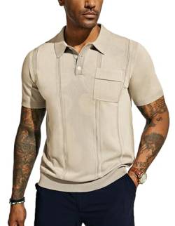 Poloshirts Herren Tshirts Retro mit Rverskragen Knit Polo Golf Polo Golf-Shirt Kurzarm Strick Polo XL Aprikose 614S24-4 von PaulJones
