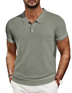 Poloshirts für Herren Vintage Shirts Kurzarm Sommer Textur Golf Shirts Retro 60er Strick Poloshirt XL Khakigrün 623S24-5 von PaulJones