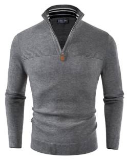 Pullover Herren Ohne Kapuze mit Reißvershluss Pullover V Ausschnitt Herrenpullover Modern Winter S Grau 470A23-6 von PaulJones