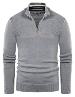 Pullover Herren V Ausschnitt Rollkragenpullover Ohne Kapuze Leger Troyer Pullover XL Hellgrau 470A23-2 von PaulJones