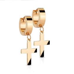 Paula & Fritz® 1 Paar Damen Creole-n Rosegold Anhänger Kreuz 33-mm Lang Chirurgenstahl 316L Ohr-Schmuck 4-mm Breit Ohr-Ring Kombinierbar Herren Religion von Paula & Fritz