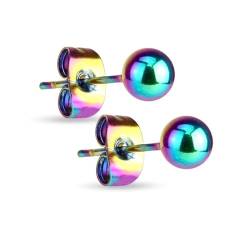 Paula & Fritz® 1 Paar Ohr-Stecker Regenbogen 6-mm Kugel Chirurgenstahl 316L 0,8-mm Stab-Stärke Butterfly-Back Ohr-Ring Damenohr-Ring Herren Lobe Ball von Paula & Fritz