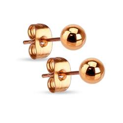 Paula & Fritz® 1 Paar Ohr-Stecker Rosegold 2-mm Kugel Chirurgenstahl 316L 0,8-mm Stab-Stärke Butterfly-Back Ohr-Ring Damenohr-Ring Herren Lobe Ball von Paula & Fritz