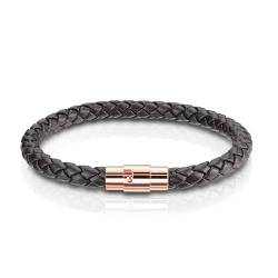 Paula & Fritz® Armband Herren Kunst-Leder Braun Magnet Edelstahl-Verschluss Rosegold 6-mm Breit 203-mm Lang Damenarmband Armschmuck Geflochten Bolo-Kordel von Paula & Fritz