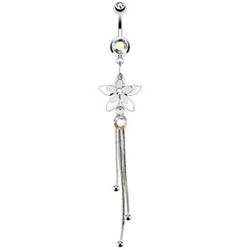 Paula & Fritz® Bauch-nabelpiercing Chirurgenstahl Silber Banane Bauch-Piercing Bananabell Nabel-Piercing Kristall Bunt Anhänger Blume 10-mm Stab-länge von Paula & Fritz