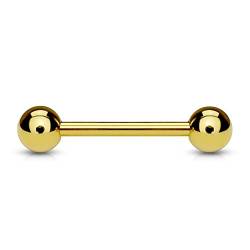 Paula & Fritz® Hantel-Stab UNIVERSAL Straight Barbell Edelstahl Gold 1,6-mm Stab 19-mm Lang 5-mm Kugel Zungen-Piercing Industrial Ohr Zungen-Piercing von Paula & Fritz