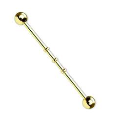 Paula & Fritz® Industrial Ohr-Piercing Stab 3 Ringe Chirurgenstahl 38mm Stab-länge 1.6 mm Stab-Dicke Gold Barbell von Paula & Fritz