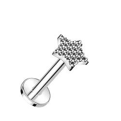 Paula & Fritz® Labret Piercing Stern Silber Titan-ium Grade 23 1,2-mm Stab-Dicke 6-mm Stab-Länge Innen-Gewinde 4-mm Sockel Madonna Medusa Ohr-Piercing von Paula & Fritz