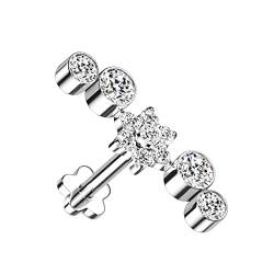 Paula & Fritz® Push-In Labret Piercing Blume Silber Zirkonia Klar Titan-IUM Grade 23 Kugel Set 1,2-mm Stab-Dicke Blüten-Sockel Madonna Medusa Monroe von Paula & Fritz