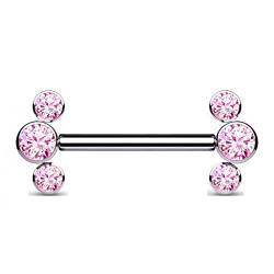 Paula & Fritz® Push-In Piercing Silber Brustwarze Zirkonia Pink Titan-IUM Grade 23 Kugel 1,6-mm Stab-Dicke Nipple Gewindelos Straight Barbell Bridge von Paula & Fritz