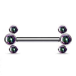 Paula & Fritz® Push-In Piercing Silber Brustwarze Zirkonia Regenbogen dunkel Titan-IUM Grade 23 Kugel 1,6-mm Stab-Dicke Nipple Gewindelos Straight Barbell von Paula & Fritz