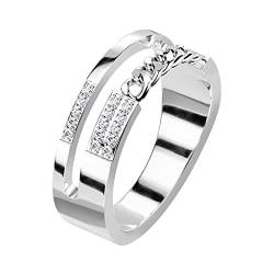 Paula & Fritz® Ring Damen Doppelring 15 klare Zirkonia Kette 316L Chirurgenstahl Größe 57 (18,1) 6-mm Breit Silber Herren-Ring Partnerring Ehering von Paula & Fritz