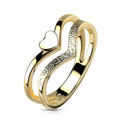 Paula & Fritz® Ring Damen Doppelring Herz Gold 316L Chirurgenstahl Größe 57 (18,1) 7,5-mm Breit Motivring Herren-Ring Partnerring Verlobung Ehering von Paula & Fritz