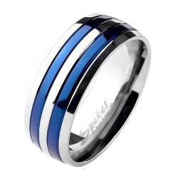 Paula & Fritz® Ring Damen Gestreift Silber Blau Titan Grade 2 Größe 67 (21,3) 8-mm breit Partnerring Verlobungsring Bandring Herren-Ring Ehering von Paula & Fritz