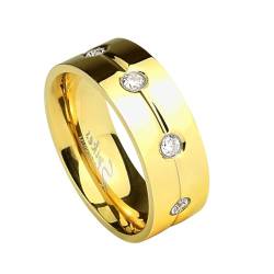 Paula & Fritz® Ring Damen Gold Zirkonia Klar Titan-IUM Grade 2 Größe 52 (16,6) 6-mm Ringbreite Partnerring Verlobungsring Memoire-Ring Herren-Ring von Paula & Fritz