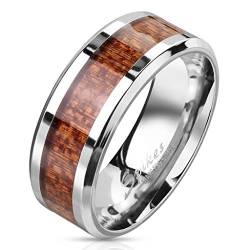 Paula & Fritz® Ring Damen Holz Inlay 316L Chirurgenstahl Größe 59 (18,8) Silber Herren-Ring Freundschaftsring Partnerring Ehering Frauenring Bandring von Paula & Fritz