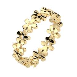 Paula & Fritz® Ring Damen Motiv-Ring Blume-n Gold 316L Chirurgenstahl Größe 54 (17,2) 5,4-mm breit Damen-Ring Herren-Ring Partner-Ring Verlobungsring von Paula & Fritz