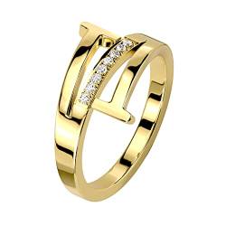 Paula & Fritz® Ring Damen Motivring Dreiergruppe mit Zirkonia Klar 316L Chirurgenstahl Größe 57 (18,1) Gold 9-mm Breit Herren-Ring Partnerring Ehering von Paula & Fritz