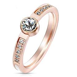 Paula & Fritz® Ring Damen Rose-Gold klare Zirkonia Perlmutt-Inlay 316L Chirurgenstahl Größe 54 (17,2) Damenring Herrenring Partnerring Ehering Bandring von Paula & Fritz