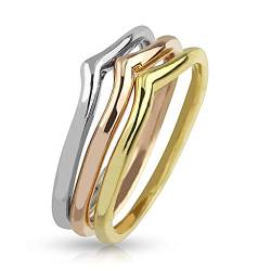 Paula & Fritz® Ring Damen Tri-Color Silber Rose-Gold 316L Chirurgenstahl Größe 48 (15,3) Mittel-Ring Partnerring Ehering Verlobungsring Damenring von Paula & Fritz