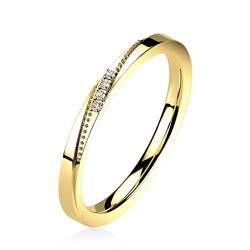 Paula & Fritz® Ring Damen Vorsteck-Ring Gold Zirkonia Klar 2-mm Breit 316L Chirurgenstahl Größe 57 (18,1) Herren-Ring Partnerring Ehering Verlobung von Paula & Fritz