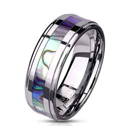 Paula & Fritz® Ring Damen Wolframcarbid Abalone-Inlay Gr. 52 (16,6) Silber 6-mm Breit Herren-Ring Damenring Verlobungsring Ehering Abalone-Muschel von Paula & Fritz