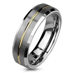 Paula & Fritz® Ring Damen Wolframcarbid Gebürstet Gr. 54 (17,2) Silber-Gold 6-mm Breit Herren-Ring Partner-Ring Damenring Verlobungs-Ring Ehering von Paula & Fritz