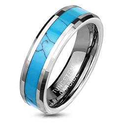 Paula & Fritz® Ring Damen Wolframcarbid synthetischer Turquoise Gr. 64 (20,4) Silber-Türkis 6-mm Breit Herren-Ring Damenring Bandring Partnerring von Paula & Fritz