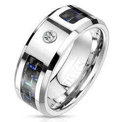 Paula & Fritz® Ring Herren Carbonfaser-Inlay Zirkonia Klar TISTEN Titan-Wolfram Größe 70 (22,3) Silber 8-mm breit Partnerring Ehering Memoire-Ring Damenring von Paula & Fritz