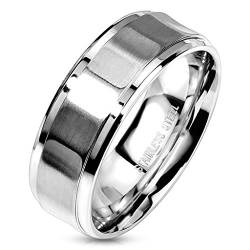 Paula & Fritz® Ring Herren Facettenreich Sandgestrahlt 316L Chirurgenstahl Größe 70 (22,3) 8-mm Breit Silber Herren-Ring Partnerring Ehering Damenring von Paula & Fritz