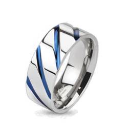 Paula & Fritz® Ring Herren Silber Blau Gestreift Titan Grade 2 Größe 49 (15,6) 6-mm breit Partnerring Verlobungsring Motiv-Ring Damen-Ring Ehe-Ring von Paula & Fritz