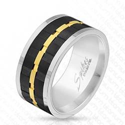 Paula & Fritz® Ring Herren Silber Schwarz Gold Titan-IUM Grade 2 Größe 64 (20,4) 10-mm Ring-Breite Partnerring Verlobungsring Band-Ring Damenring von Paula & Fritz