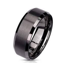 Paula & Fritz® Ring Herren Wolframcarbid gebürstete Oberfläche Gr. 59 (18,8) Schwarz 8-mm Breit Herren-Ring Damenring Partnerring Ehering Mattschwarz von Paula & Fritz