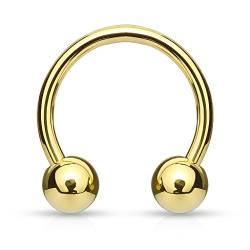 Paula & Fritz® Set Hufeisen Gold 2,4-mm Stark 12-mm Lang Chirurgenstahl 316L Kugel 5-mm Circular Barbell Septum Nasen-Ring Augenbraue Ohr-Piercing von Paula & Fritz