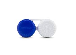 Paule & Knopf Flacher Kontaktlinsenbehälter MPG&E ECCO F für weiche und formstabile Kontaktlinsen in Blau/Weiß von Paule & Knopf