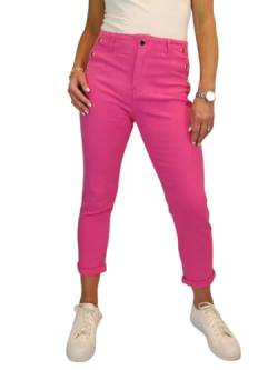 Paulo Due 3/4-Hose Aus Stretch-Denim Für Damen Mit Hoher Taille, Schmalem Bein Und Goldenem Nieten-Detail Fuchsia-Rosa 36-46 (42) von Paulo Due