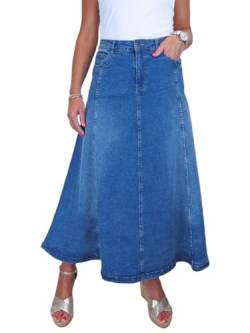 Paulo Due Damen Stretch Denim Maxi Jeansrock Mit Weit Ausgestelltem Saum Mittelblaues Verblassen 38-48 (48) von Paulo Due