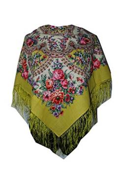 Original Damen Russischer Pawlow Pavlovo Posad Grün Schal Tuch Umschlagtuch 100% Wolle, mit Paisley und Blumen, mit Seidenfransen, hochwertige Stola - sehr hohe Qualität 89cm x 89cm von Pavlovo Posad Shawl Manufactory