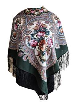 Original Damen Russischer Pawlow Posad Dunkelgrün Schal Tuch Umschlagtuch 100% Wolle, mit Paisley und Blumen, mit Seidenfransen, hochwertige Stola - sehr hohe Qualität 89cm x 89cm von Pavlovo Posad Shawl Manufactory