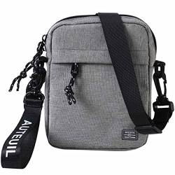 Pawleso Umhängetasche Herren, Schultertasche Klein Crossbody Bag 18 cm, 1.8 L, Schwarz Messenger Bag Nylon Kuriertasche Männer Tasche (Grau - mit Dekoratives Band) von Pawleso