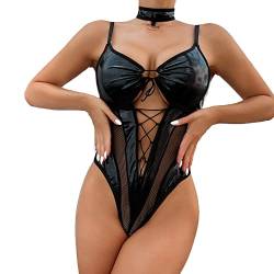 Dessous Damen Sexy Reizwäsche, Damen-Reizwäsche Latex Catsuit Frauen Reizwäsch Sexy Kleid Damen Unterwäsche Latex Reizwäsche Dessous Damen Sexy Unterwäsche Leder Dessous Lack Und (001A3-Black, L) von Pdakieyxnd