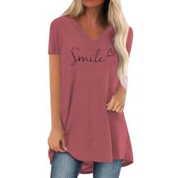 Longbluse Damen Lässig Für Leggings - Einfarbiges Smile Langes Bluse, Modern Bügelfrei Damenbluse Blusen Sommer Elegant Tshirt Tops Stillshirt Shirt Mode Bunt Longshirts Tunika von Pdakieyxnd